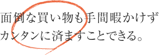 面倒な買い物も手間暇かけずカンタンに済ますことができる。